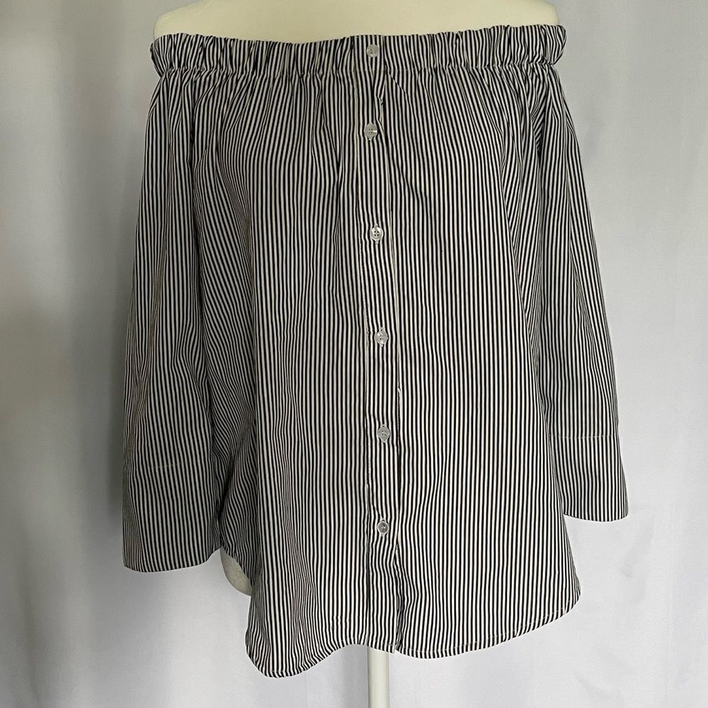 KONTROL Off the Shoulder Navy & White Striped 3/4 Sleeve Blouse Size Medium